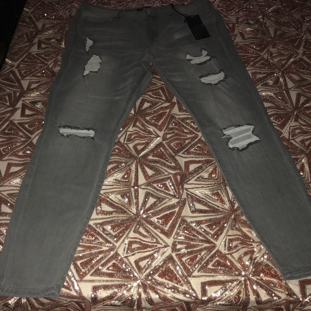 Gray distressed jeans